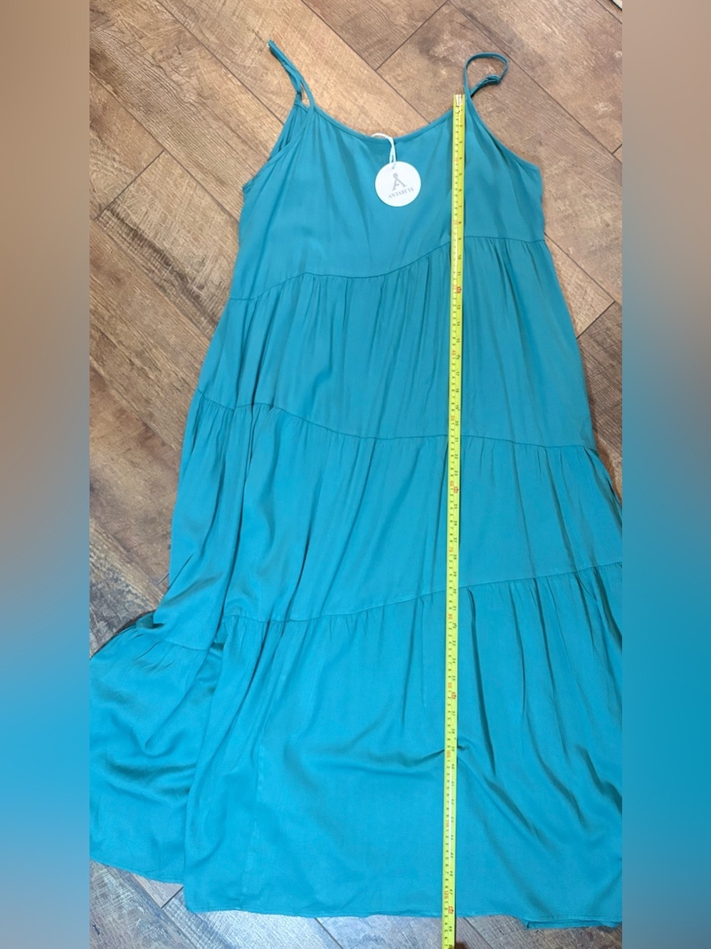 NWT ANRABESS Teal Tiered Maxi Dress XL Boho Beach Vacation Flowy - Picture 10 of 11